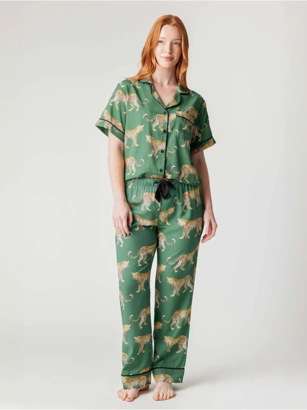 Green Leopard Print Pants & Top Pajama Set